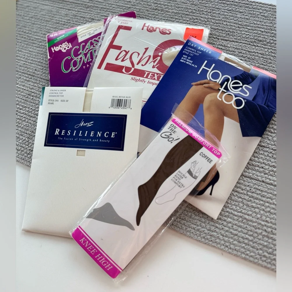 Lot of 5 Vintage Hanes Pantyhose Tights Nylons Pearl Coffee Beige NWT Deadstock